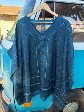 Dana Buchman Boho Teal and Black Printed V-Neck Tunic